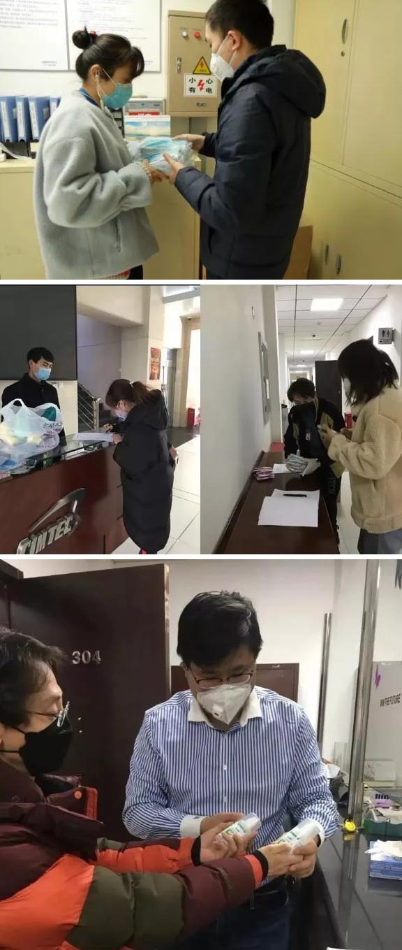 發(fā)放防護(hù)物資：口罩、手套、消毒液、洗手液